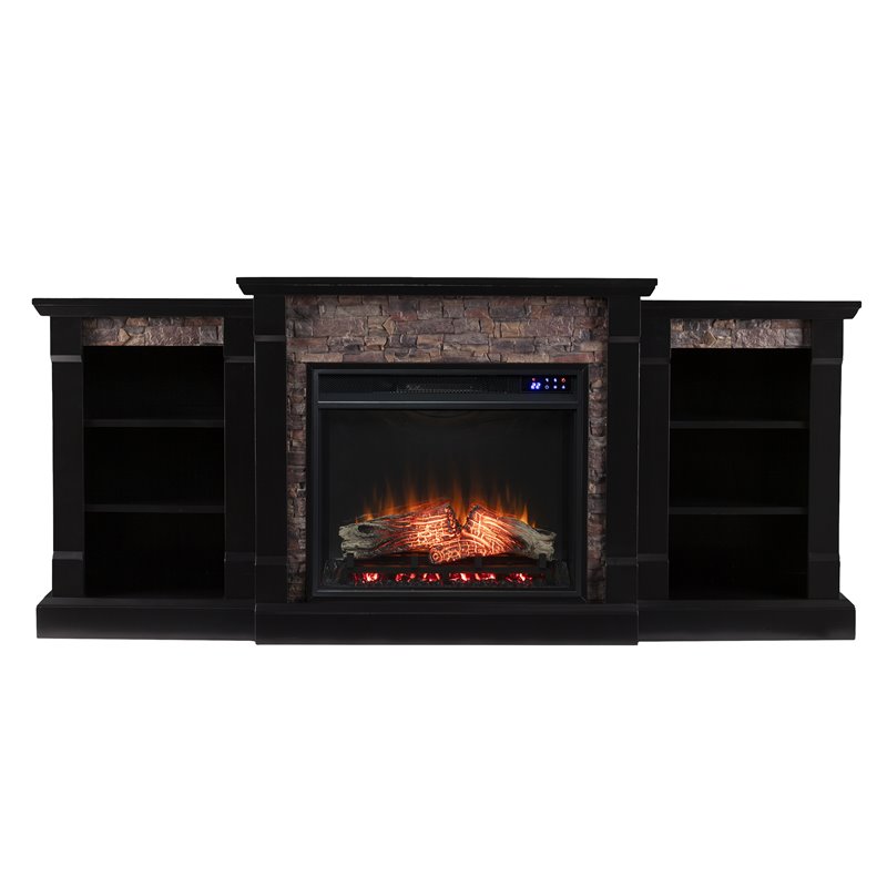 SEI Furniture Gallatin Wood Electric Fireplace with Bookcase in Black