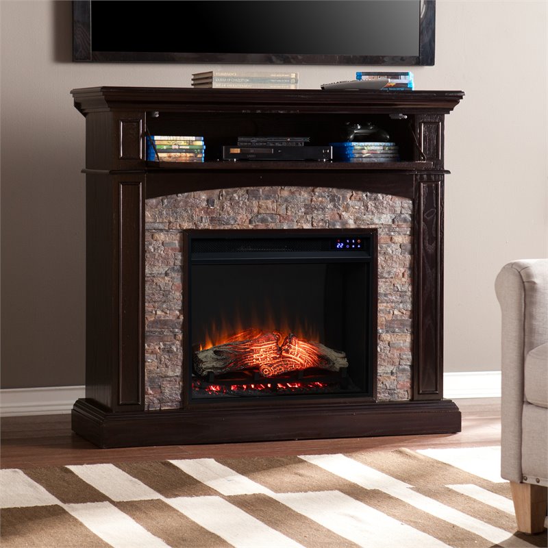 SEI Furniture Grantham Wood Convertible Electric Fireplace in Brown