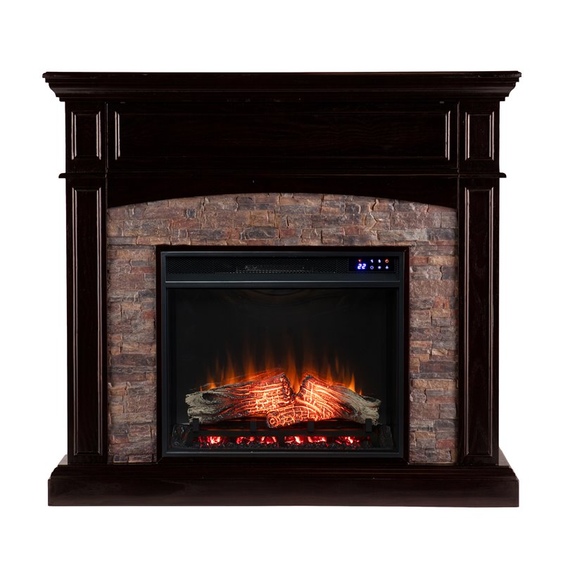 SEI Furniture Grantham Wood Convertible Electric Fireplace in Brown