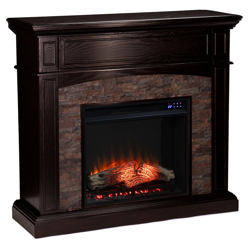 SEI Furniture Grantham Wood Convertible Electric Fireplace in Brown