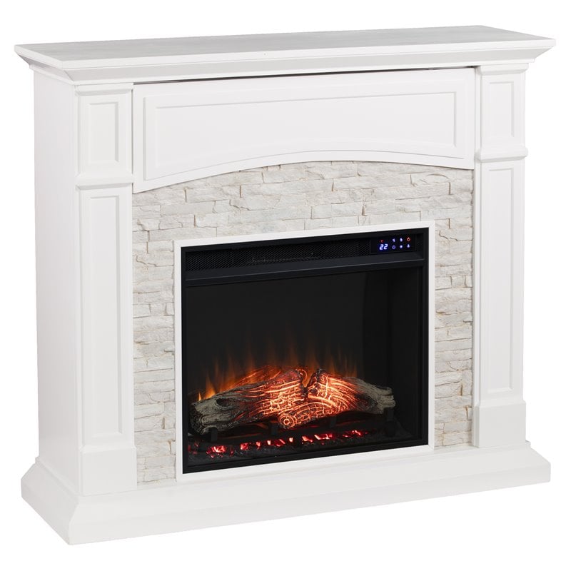 SEI Furniture Seneca Transitional Wood Electric Media Fireplace in White