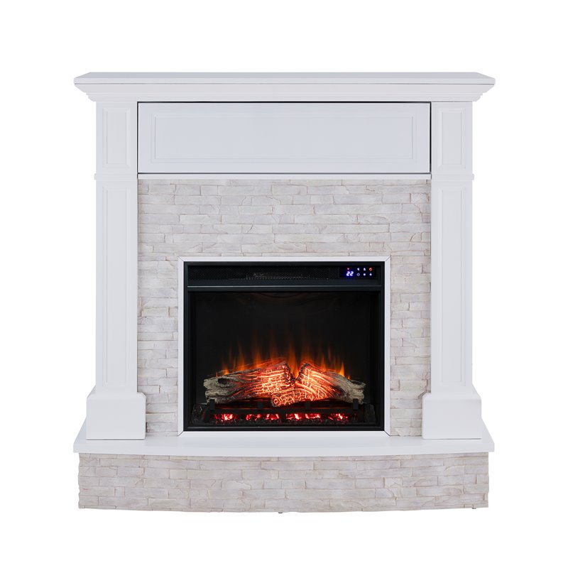SEI Furniture Jacksdale Wood-Faux Stone Electric Media Fireplace in White