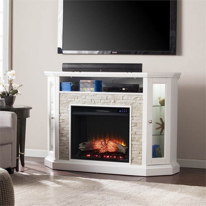 SEI Furniture Redden Wood Corner Convertible Electric Fireplace in White
