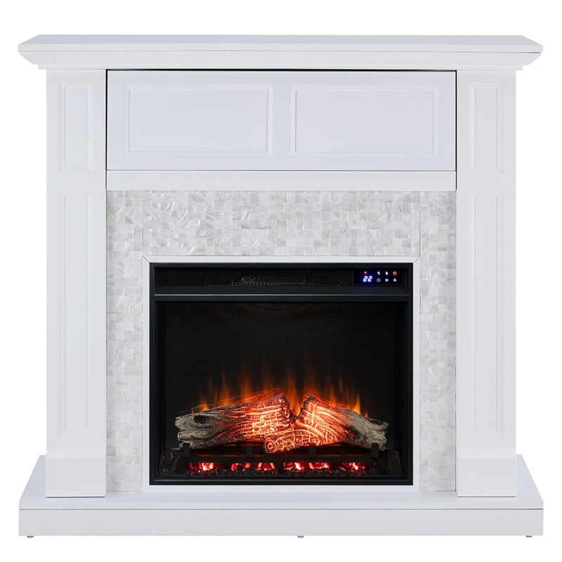 SEI Furniture Nobleman Wood Electric Media Fireplace in White