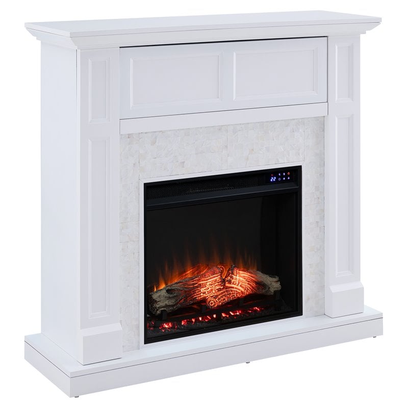 SEI Furniture Nobleman Wood Electric Media Fireplace in White