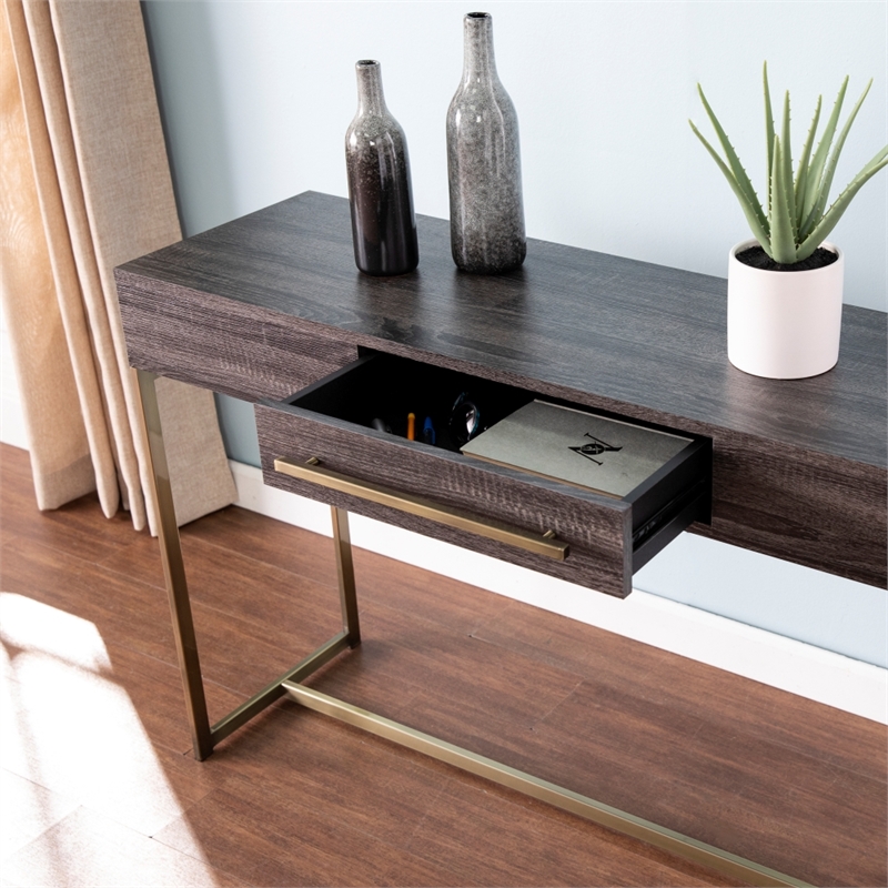 Southern Enterprises Akmonton Wood and Iron Long Console Table in Black