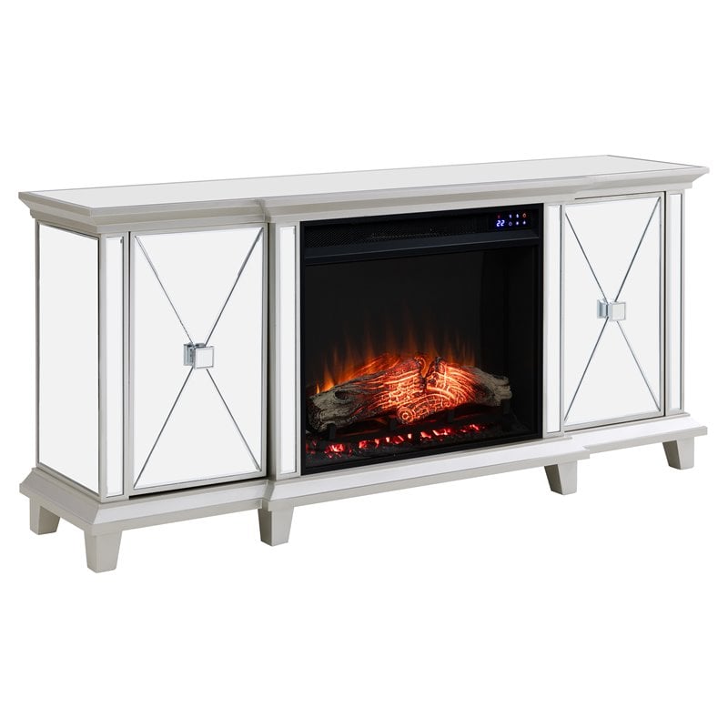 SEI Furniture Toppington Wood Electric Fireplace Media Console in Silver
