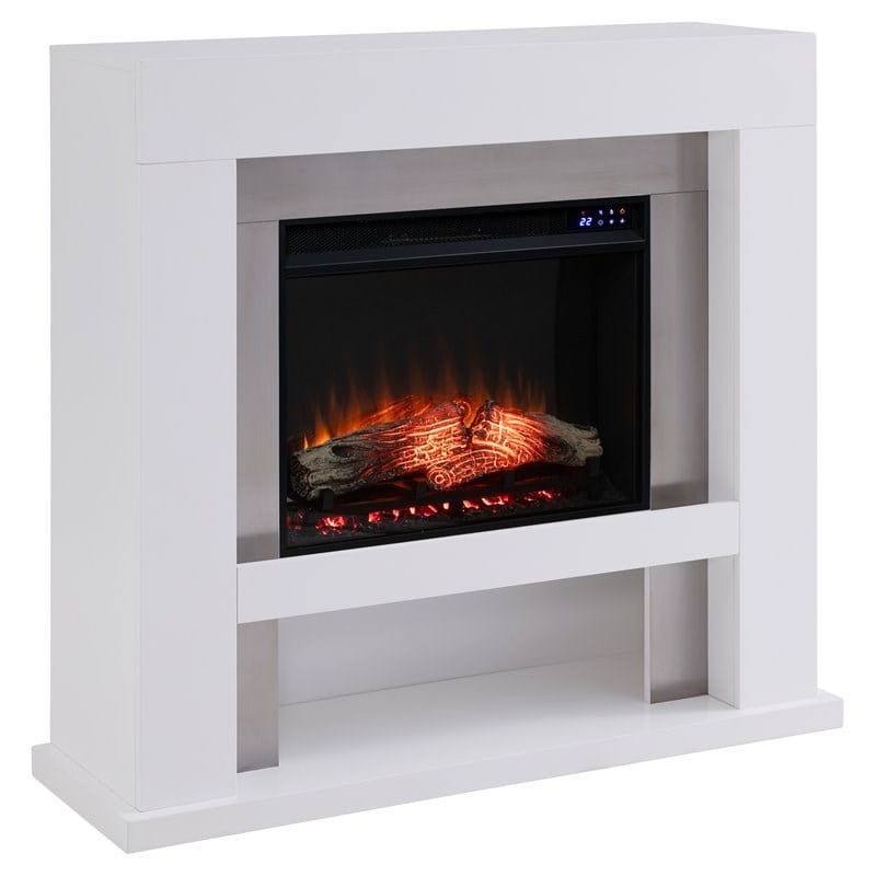 SEI Furniture Lirrington Wood-Stainless Steel Electric Fireplace in White
