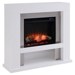 SEI Furniture Lirrington Wood-Stainless Steel Electric Fireplace in White