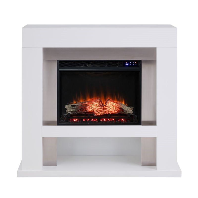 SEI Furniture Lirrington Wood-Stainless Steel Electric Fireplace in White