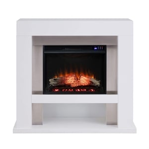 SEI Furniture Lirrington Wood-Stainless Steel Electric Fireplace in White
