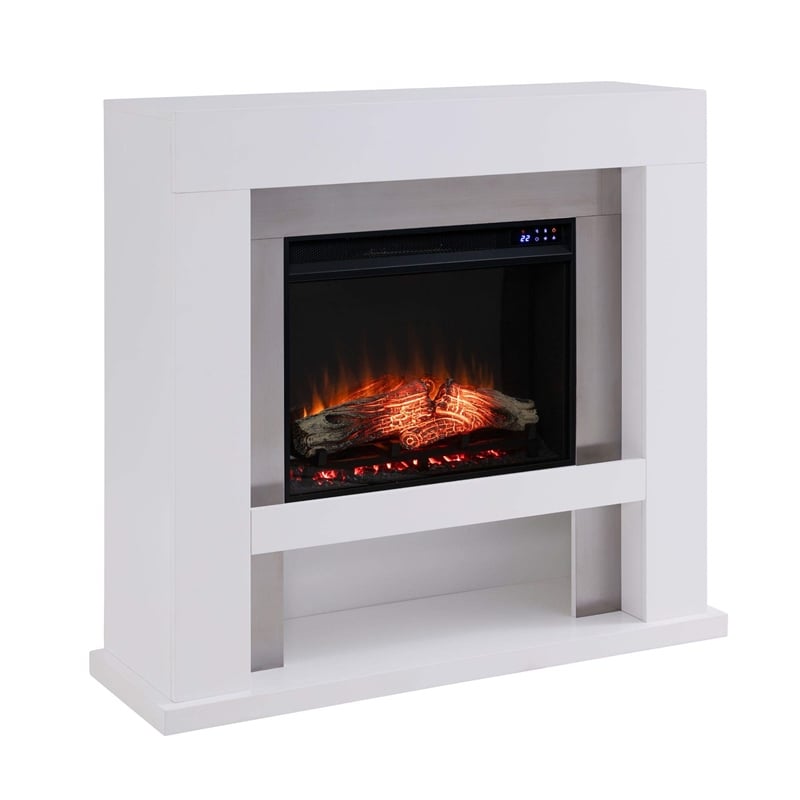 SEI Furniture Lirrington Wood-Stainless Steel Electric Fireplace in White