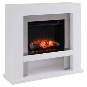 sei furniture lirrington wood-stainless steel electric fireplace in white