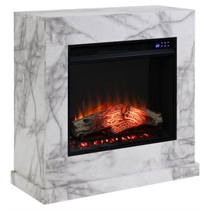 sei furniture dendale wood-faux marble electric fireplace in white