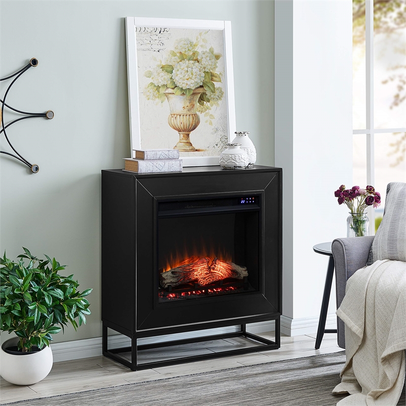 SEI Furniture Frescan Contemporary Metal Electric Fireplace in Black
