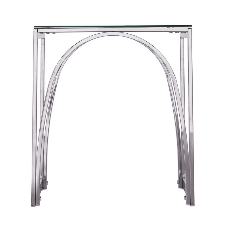 SEI Furniture Stevenly Square Metal End Table with Glass Top in Silver