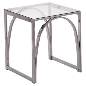 SEI Furniture Stevenly Square Metal End Table with Glass Top in Silver