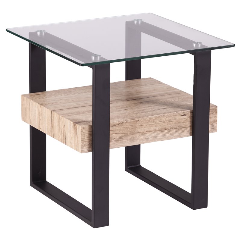 SEI Furniture Granstead Modern Wood End Table with Shelf in Natural