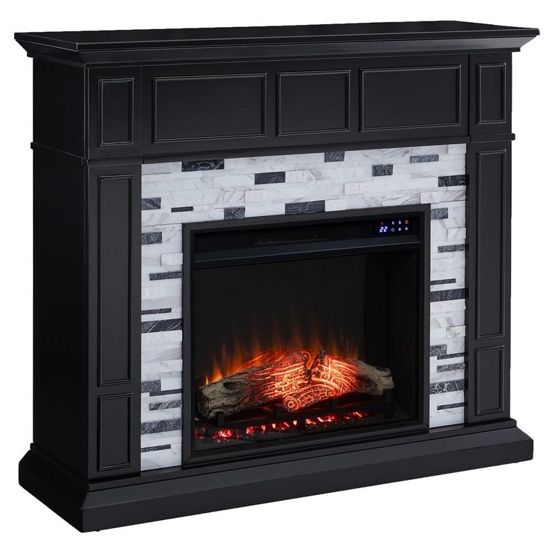 SEI Furniture Drovling Wood-Marble Electric Fireplace in Black
