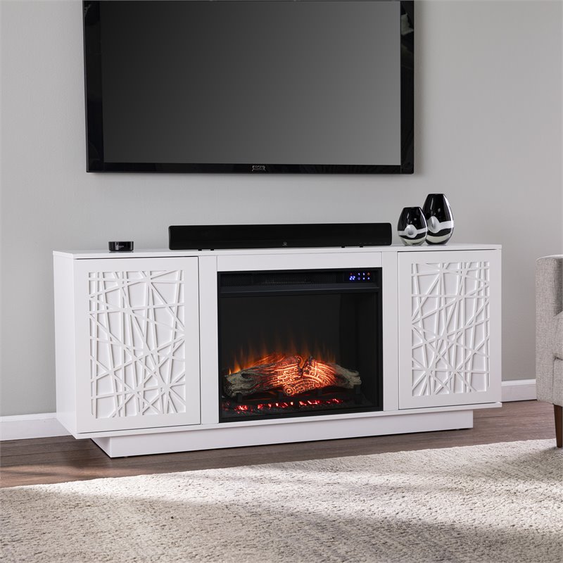 SEI Furniture Delgrave Wood Electric Media Fireplace in White