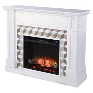 sei furniture darvingmore wood-marble electric fireplace in white