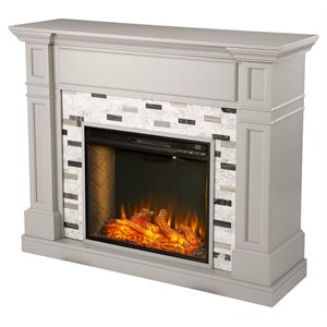 sei furniture birkover wood-marble alexa smart fireplace in gray