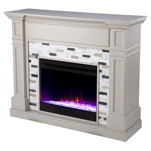 sei furniture birkover wood color changing electric fireplace in gray