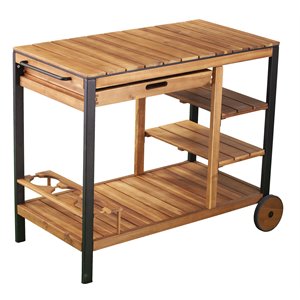 sei furniture murcott contemporary wood outdoor bar cart in natural