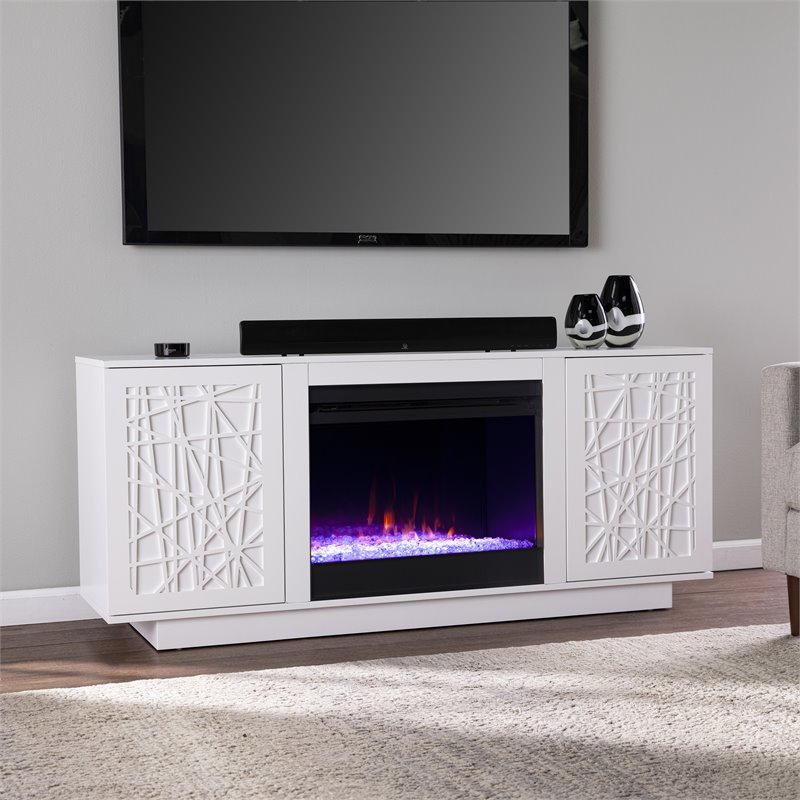 SEI Furniture Delgrave Wood Color Changing Fireplace in White