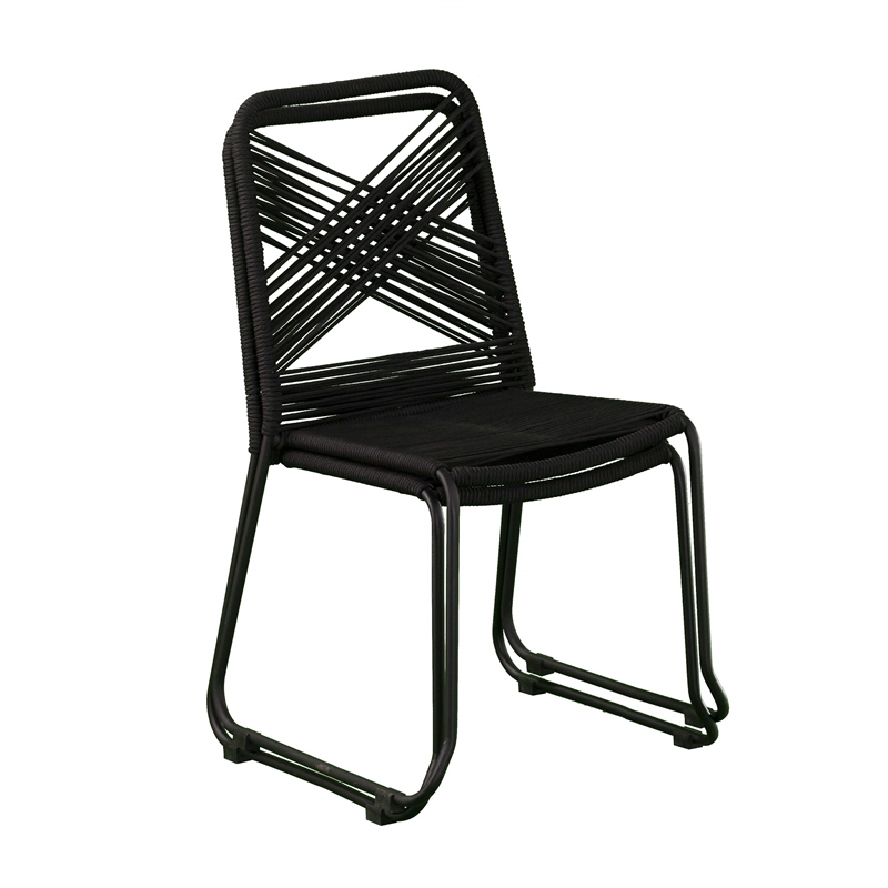 SEI Furniture Padko Metal Outdoor Rope Chairs in Black (Set of 2)
