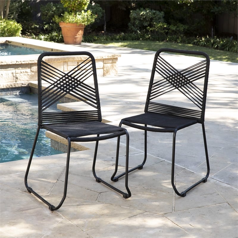 SEI Furniture Padko Metal Outdoor Rope Chairs in Black (Set of 2)