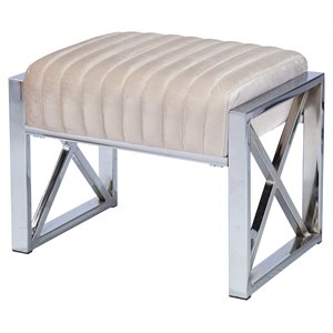 SEI Furniture Ellison Modern Velvet Ottoman in Champagne Beige-Chrome