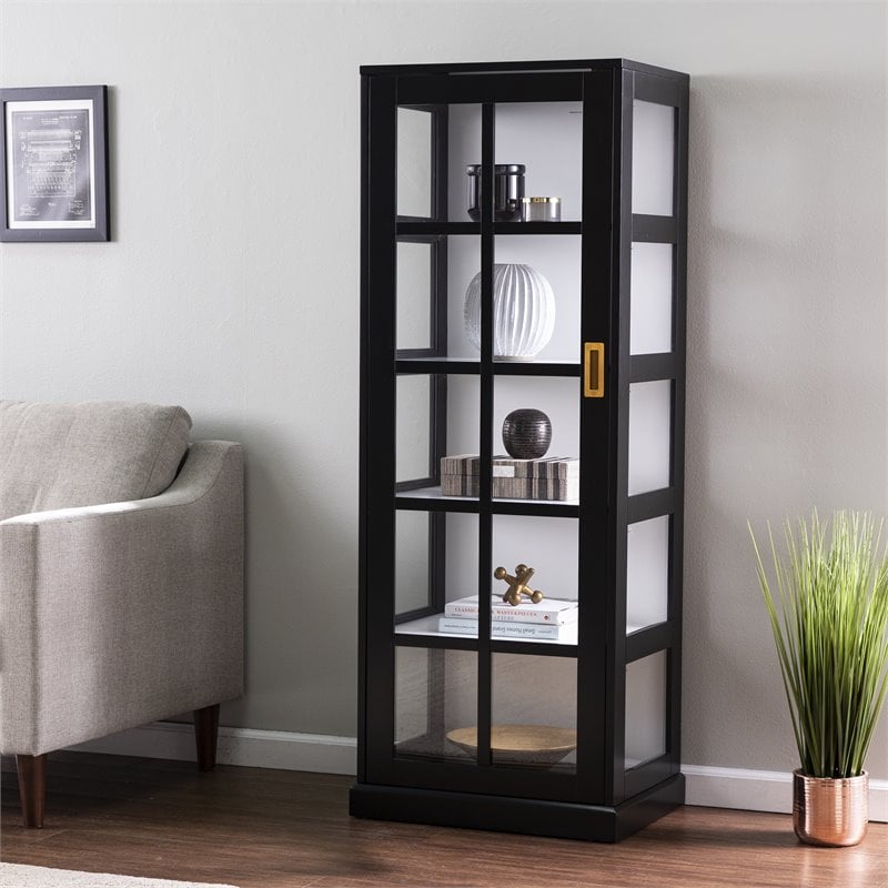 SEI Furniture Burland Transitional Wood Tall Curio in Black