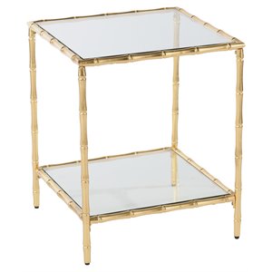 sei furniture oversley metal accent table with glass top in gold-clear