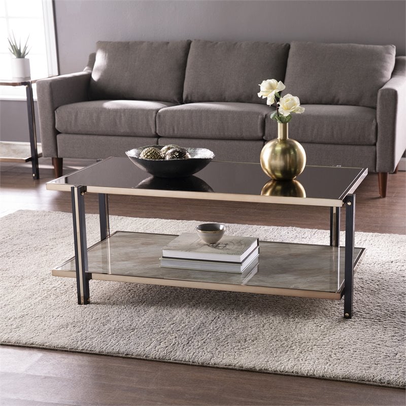 SEI Furniture Thornsett Metal Cocktail Table with Mirrored Top in Gold