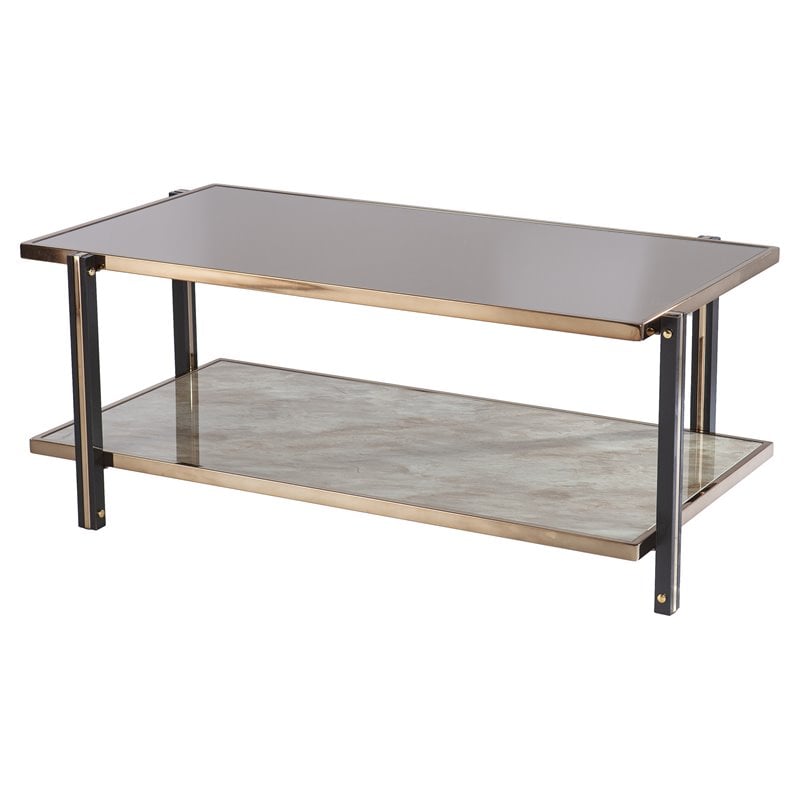 SEI Furniture Thornsett Metal Cocktail Table with Mirrored Top in Gold