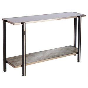 sei furniture thornsett metal console table with mirrored top in gold