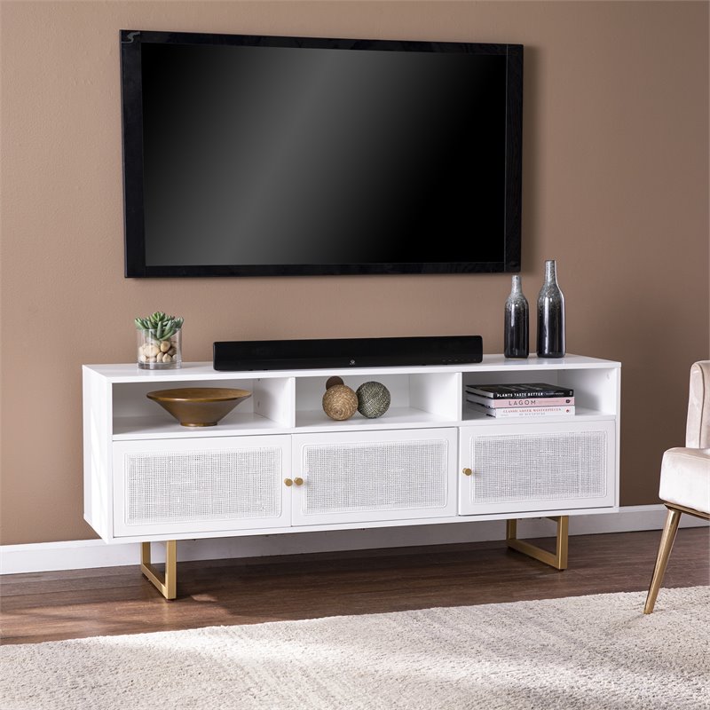 SEI Furniture Mursley 3-Shelf Wood Media Storage Console in White