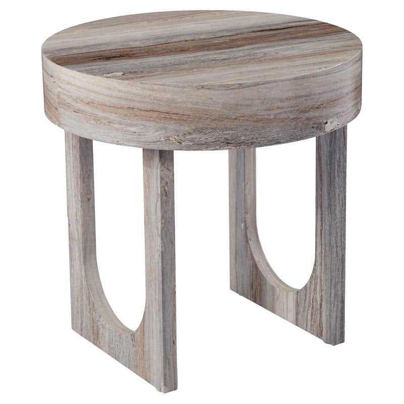 SEI Furniture Chadkirk Round Wood-Faux Marble End Table in Brown