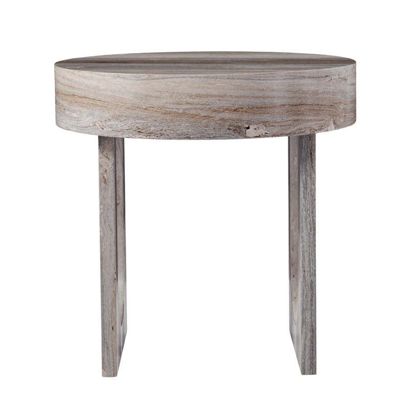 SEI Furniture Chadkirk Round Wood-Faux Marble End Table in Brown