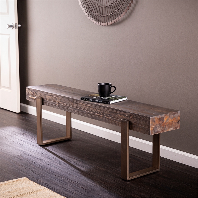 SEI Furniture Dunlin Rustic Industrial Wooden Bench in Natural Reclaimed