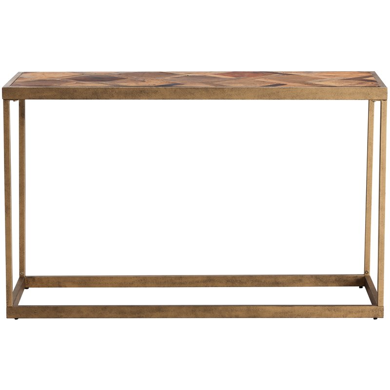 SEI Furniture Dorville Patchwork Wood Top Console Table in Brass
