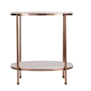 SEI Furniture Silas 22&quot Round Faux Stone Top End Table in Champagne
