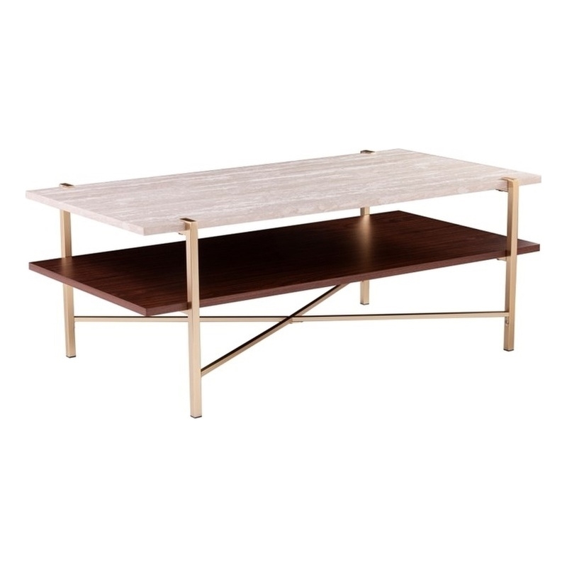 Southern Enterprises Ardmillan Wood and Iron Rectangular Cocktail Table in Brass