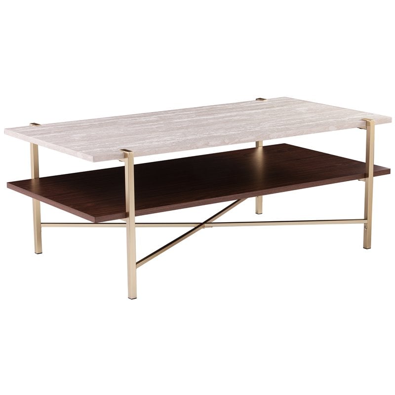 Southern Enterprises Ardmillan Wood and Iron Rectangular Cocktail Table in Brass