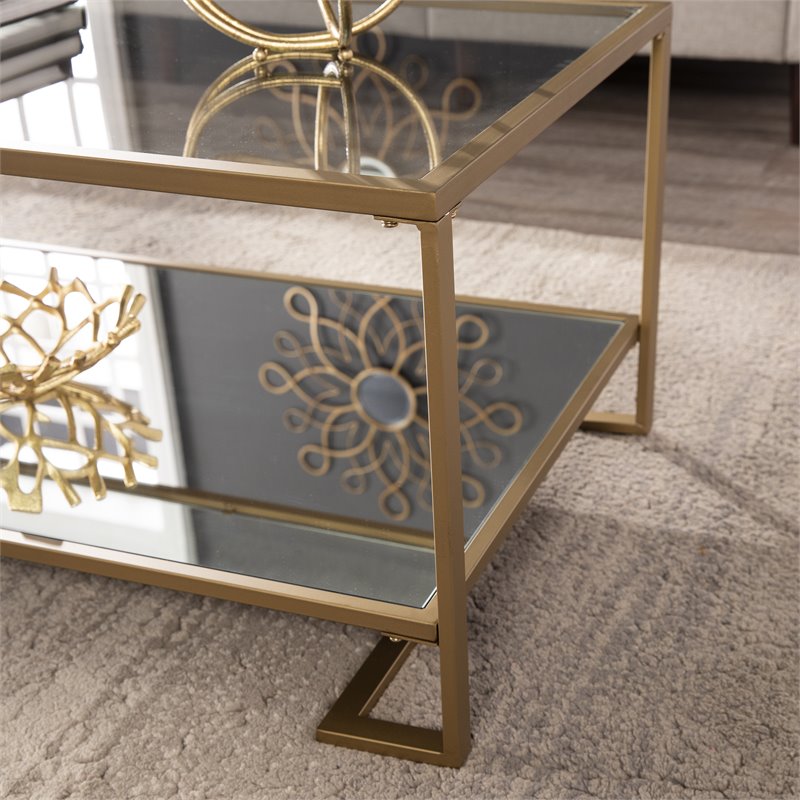 SEI Furniture Horten Glass Top Coffee Table in Gold