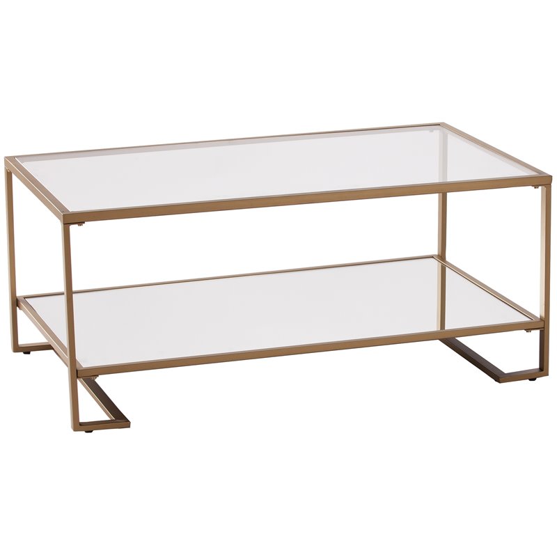SEI Furniture Horten Glass Top Coffee Table in Gold