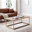 SEI Furniture Dorville Patchwork Wood Top Coffee Table in Brass