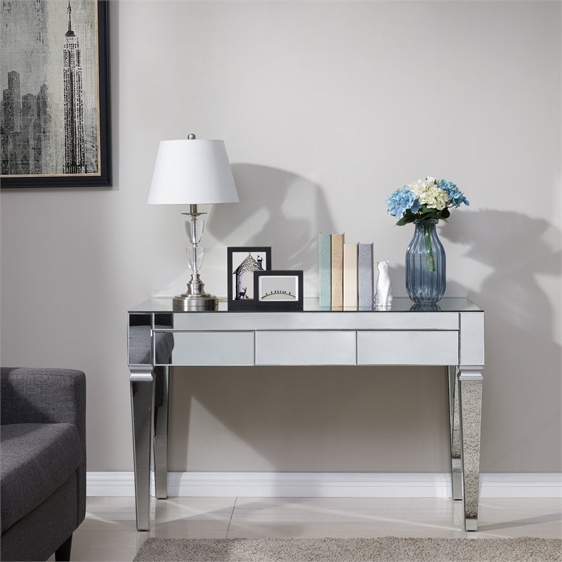 SEI Furniture Darien Glam Mirrored Writing Desk in Silver