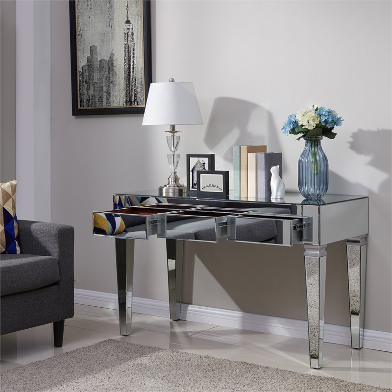SEI Furniture Darien Glam Mirrored Writing Desk in Silver